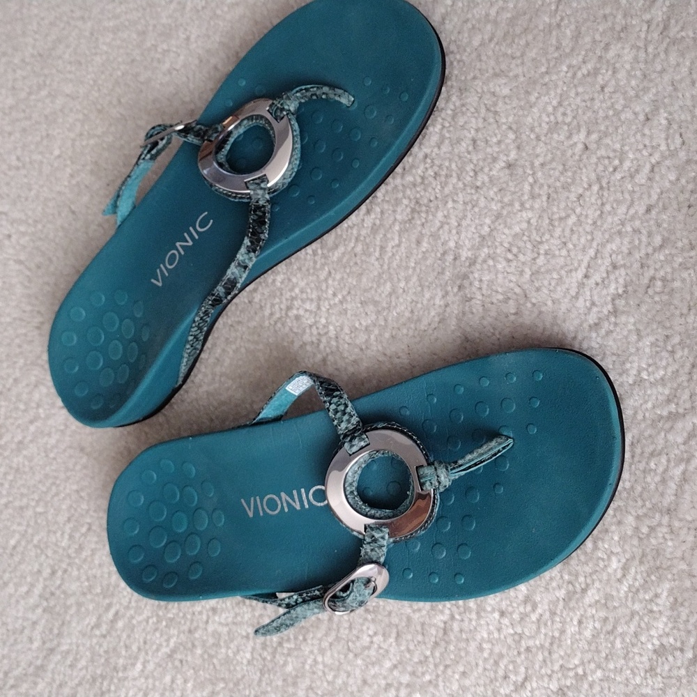 Vionic Teal Blue Python Print Leather Sandals. Si… - image 1